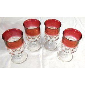 4 Vintage Water Goblets King's Crown Ruby Flashed TIFFIN-FRANCISCAN Thumbprint